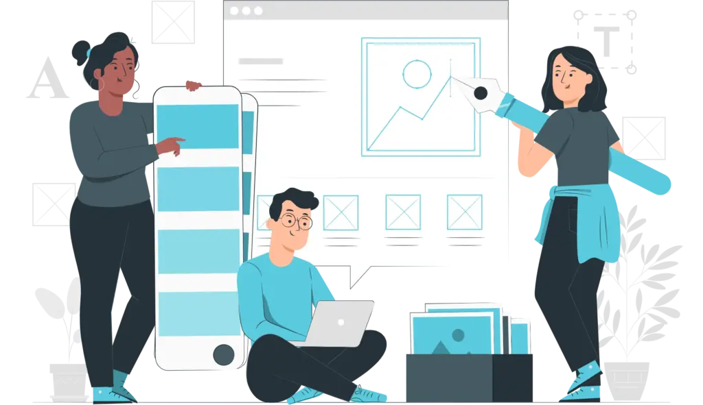 Kreatives Team arbeitet an einem kostenfreien Designkonzept, inspiriert von den Anforderungen für Webdesign Bremen.